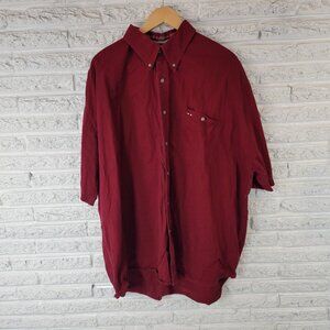 Larro Mens Shirt 4X Short Sleeve Button Up Cotton Rust Red Pocket Collar RED62E